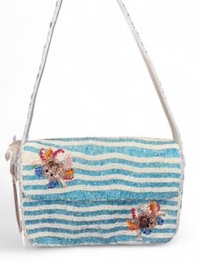 🦀🔹️Made In India 🔹️Summer Beach Striped Crab Beaded Bag